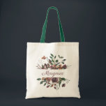 Bolso De Tela Monograma rústico para el Bouquet Botánico de Borg<br><div class="desc">Ramo acuarela de flores de color burdeos oscuro y follaje mudo,  bolsa de tote monogramo. estilo de letra,  color y tamaño del texto personalizar. Diseñado para coincidir con nuestra colección botánica rústica.</div>
