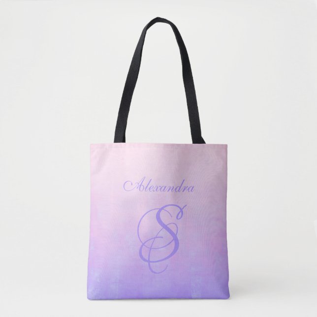 Bolso De Tela Monograma rústico rosa suave azul (Anverso)