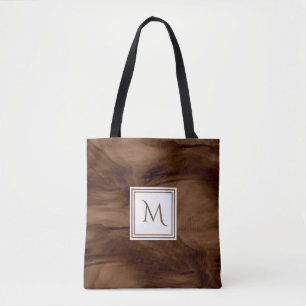 Bolso De Tela Monograma Sencillo de Mármol Oscuro Marrón Moderno