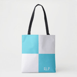 Bolso De Tela Monograma simple azul claro y blanco