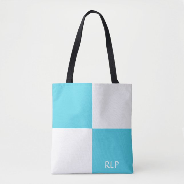 Bolso De Tela Monograma simple azul claro y blanco (Anverso)
