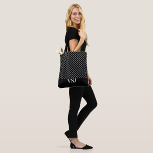 Bolso De Tela Monograma Simple de Lunares en Blanco y Negro