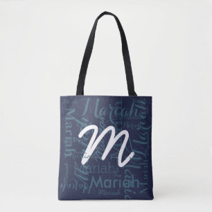 Bolso De Tela monograma sobre la moda azul marino