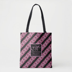 Bolso De Tela Monograma Sobre Tote Rosa Fractal Y Negro