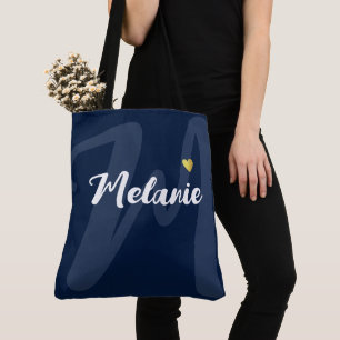 Bolso De Tela Monograma Su Nombre Corazón Azul