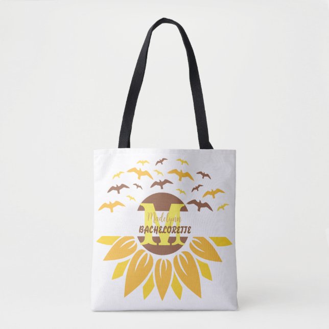 Bolso De Tela Monograma Sunflower Personalizada Bridesmaid (Anverso)