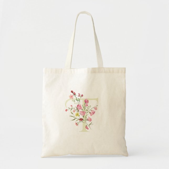 Bolso De Tela monograma T resorte floral boda Bridal Shower (Frente)