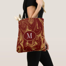 Monograma Tote Bag Gold Purpurina Maroon fondo