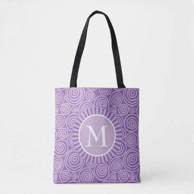 Bolso De Tela Monograma Tote Bag Morado Espirales Blancas (Anverso)