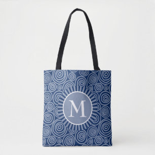 Bolso De Tela Monograma Tote Bag Navy espirales blancas azules