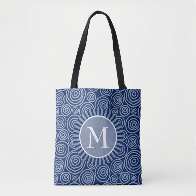 Bolso De Tela Monograma Tote Bag Navy espirales blancas azules (Anverso)