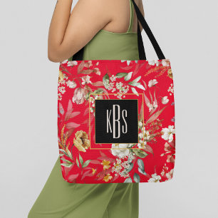 Bolso De Tela Monograma, Tote de hombro del Bella Artes rojo Flo
