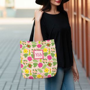 Bolso De Tela Monograma tropical Hawai Flor Aloha Hula Mujer