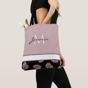 Bolso De Tela Monograma Tropical Hoja Rosa Moderno Rubor