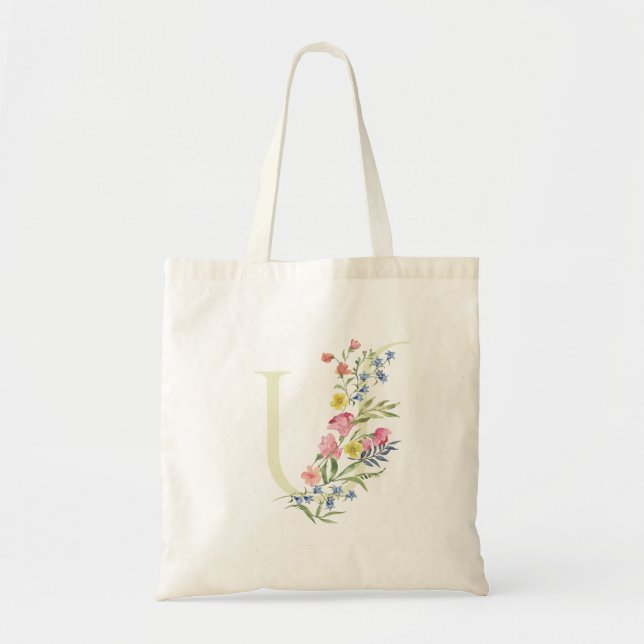 Bolso De Tela monograma U boda resorte floral Bridal Shower (Frente)