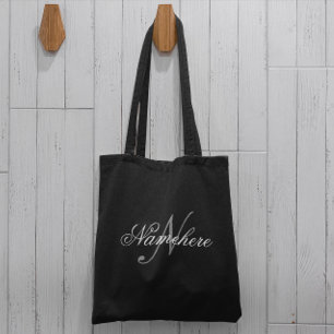 Bolso De Tela Monograma único personalizado de nombre blanco y n