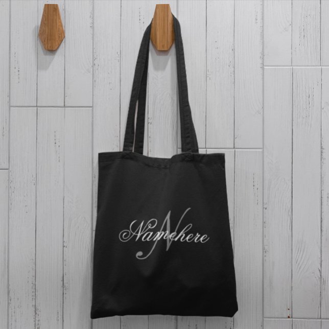 Bolso De Tela Monograma único personalizado de nombre blanco y n (Subido por el creador)