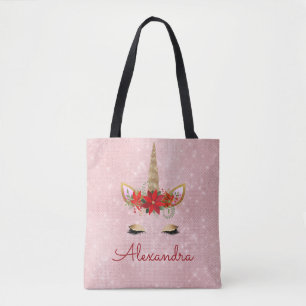 Bolso De Tela Monograma Unicorn Navidades Rosas de color rosa do