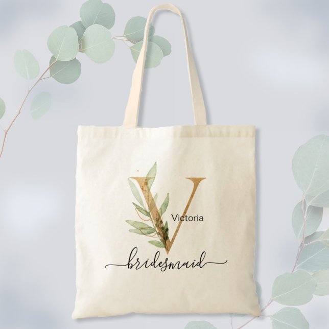 Bolso De Tela Monograma "V" de follaje verde con hoja de oro par (Subido por el creador)