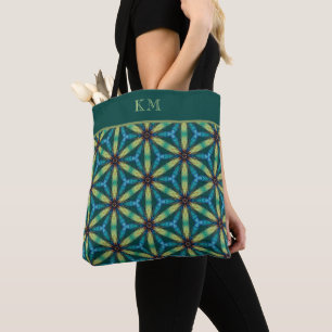Bolso De Tela Monograma Verde Azul Resumen Moda Floral Giro