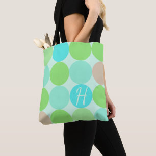 Bolso De Tela Monograma verde azul turquesa y círculo Naranja