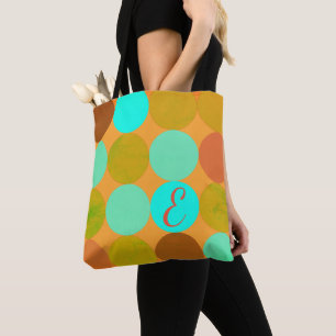 Bolso De Tela Monograma verde azul turquesa y círculo Naranja
