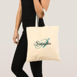 Bolso De Tela Monograma Verde azulado personalizado azul con gui<br><div class="desc">Crea tu propio guión sofisticado estilo caligrafía clásica monograma personalizado. Con este estilo de escritura sofisticado,  probablemente necesitará mover algunas letras para centrarlas en el monograma. Puede personalizar los colores de fuente azul y negro verde azulados. Elige tu cara o estilos de letra favoritos.</div>