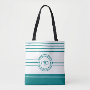 Bolso De Tela Monograma verde azulado y blanco