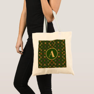 Bolso De Tela Monograma verde de acción de gracias sobre la silu