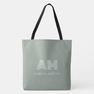 Bolso De Tela Monograma verde Matcha minimalista terroso