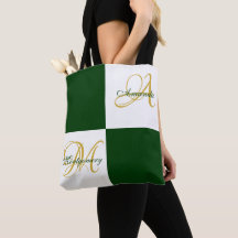 Monograma verde moderno elegante Tote inicial