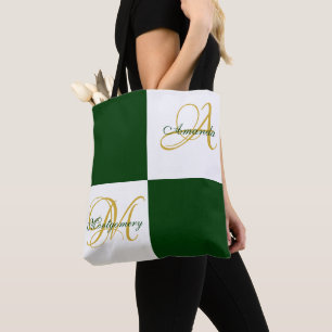 Bolso De Tela Monograma verde moderno elegante Tote inicial