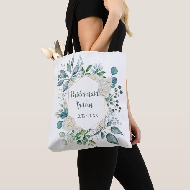 Bolso De Tela Monograma verde rosa blanca Eucalyptus Bridesmaid (Detalle)