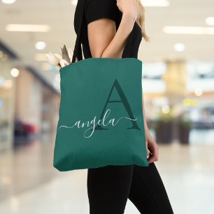 Bolso De Tela Monograma verde turquesa moderno y elegante