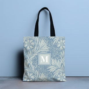 Bolso De Tela Monograma Vintage Blue Floral Pattern