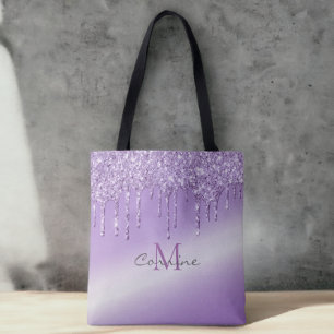 Bolso De Tela Monograma violeta morado Purpurina metálico