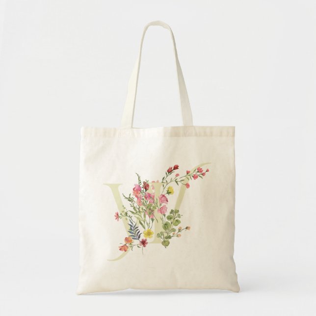 Bolso De Tela monograma W boda floral primavera Bridal Shower (Frente)