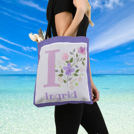 Bolso De Tela Monograma y nombre con flores