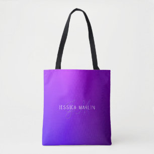 Bolso De Tela Monograma y nombre de degradado púrpura moderno