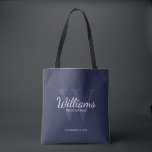 Bolso De Tela Monograma y nombre de Groomsmen con guión personal<br><div class="desc">Añada un toque personal a su boda con una bolsa de tocador personalizada. Este bolso presenta el nombre personalizado del groomsman en estilo de tipo de letra blanco clásico con detalles bodas en estilo de tipo de letra serif clásico blanco y monograma en estilo de tipo de letra serif azul...</div>