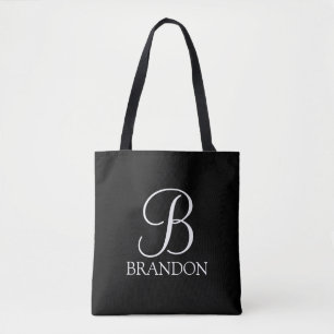 Bolso De Tela Monograma y nombre del guión personalizado negro