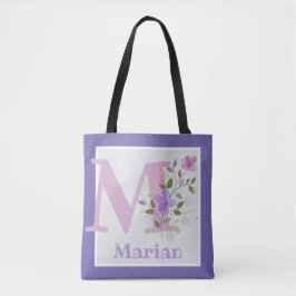Bolso De Tela Monograma y nombre Marian con flores