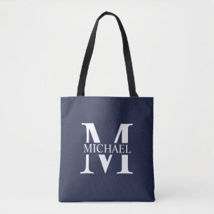 Bolso De Tela Monograma y nombre personalizados del azul marino