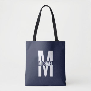 Bolso De Tela Monograma y nombre personalizados del azul marino