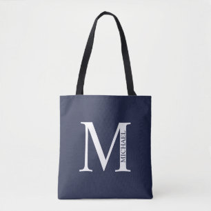 Bolso De Tela Monograma y nombre personalizados del azul marino