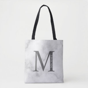 Bolso De Tela Monograma y nombre personalizados en mármol blanco
