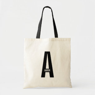 Bolso De Tela Monograma y nombre personalizados modernos en negr