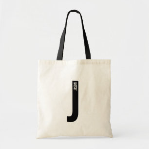 Bolso De Tela Monograma y nombre personalizados modernos en negr