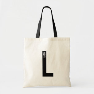 Bolso De Tela Monograma y nombre personalizados modernos en negr