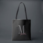 Bolso De Tela Monograma y nombre sencillos en blanco y negro per<br><div class="desc">Elegante monograma moderno personalizado y nombre bolsas de tote en color negro y rosa,  simple y elegante. grandes regalos personalizados de fiesta nupcial en la fiesta nupcial,  la ducha nupcial o la despedida de soltera. Personalizar el monograma o nombre con su elección de color y fuente.</div>